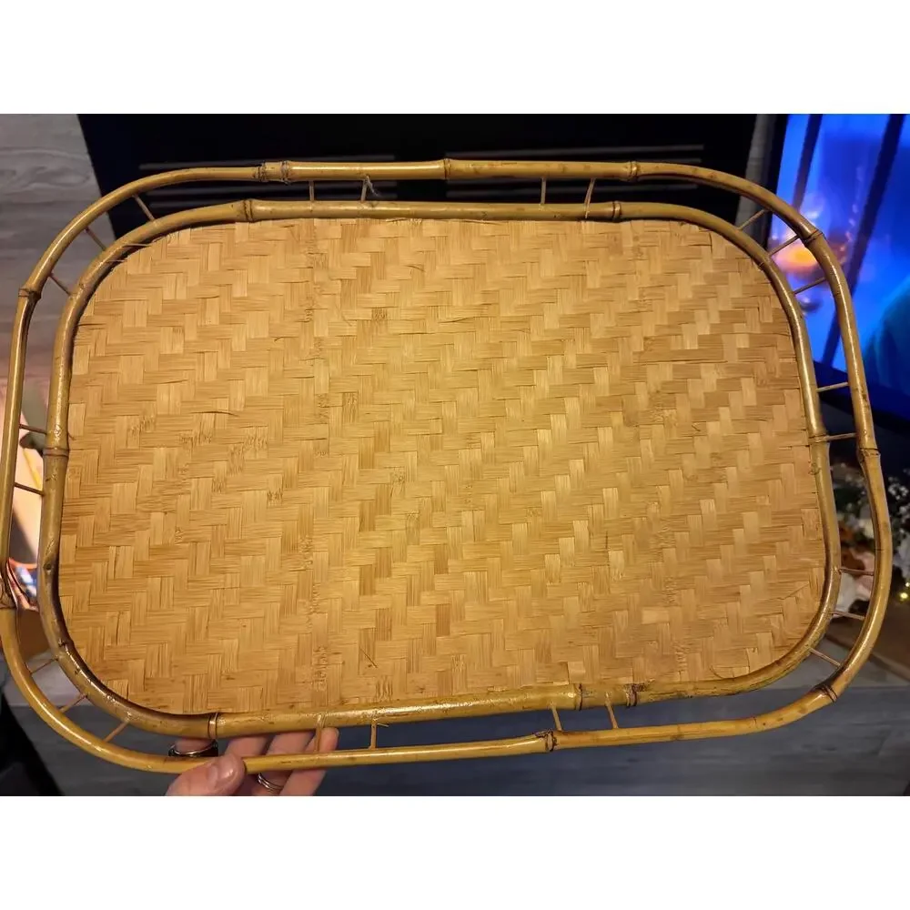 Amazing set of MCM bamboo rattan woven trays